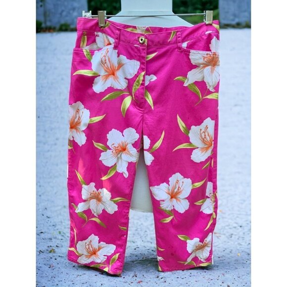 LAUREN RALPH LAUREN LADIES PINK FLORAL FLAT FRONT STRAIGHT LEGT PANTS SIZE 8 - Picture 1 of 7